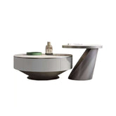 Set of 2 modern round nesting coffee tables with drawers and storage space